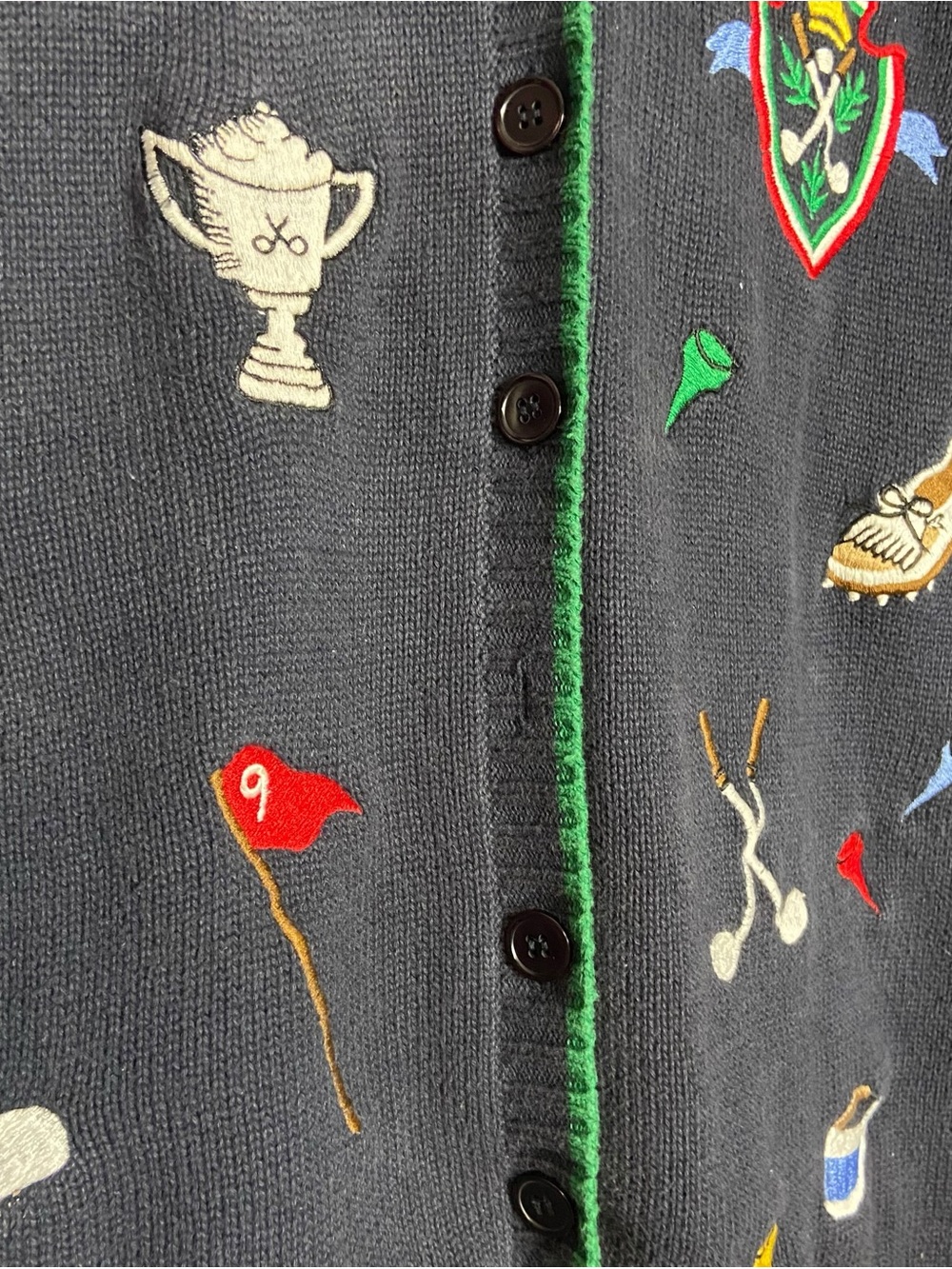 Talbots Petite Vintage Golf Cardigan Embroidered Navy Sz small - Picture 6 of 8